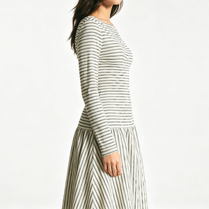 Women Solid Woven Maxi <b>Dress</b> O-Neck Long Sleeve A-Line Casual Breathable <b>Elastic</b> Waist Natural Full Length Spandex/Polyester - Product Image 2