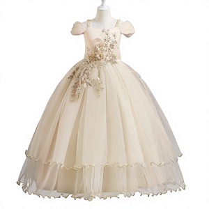 Custom Wholesale Girls Long Mesh Wedding Dress New One Shoulder Style Mid Size Children Princess Gown - Product Image 1