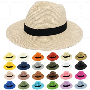 高品质夏季方扣防晒帽定制标志可折叠大檐拉菲辫子软软呢帽巴拿马草帽