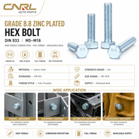 Vis hexagonale zinguée de grade 8.8 DIN933 métrique M5-M16 en acier au carbone haute résistance pour machines industrielles, vente en gros en vrac