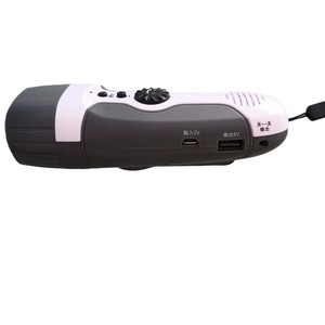 Lampe <span class=keywords><strong>torche</strong></span> d'urgence <span class=keywords><strong>à</strong></span> manivelle LED rechargeable avec 3 LED, fonction radio FM, corps en plastique et alarme sonore - Product Image 3