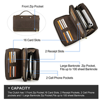 Dompet Kulit Asli CONTACT'S 16 Slot Kartu dengan RFID untuk Pria, Dompet Perjalanan Kapasitas Besar dengan Kantong Koin dan Ponsel Ber-resleting