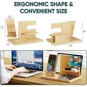 Base <span class=keywords><strong>de</strong></span> Carga para Teléfono <span class=keywords><strong>de</strong></span> Bambú, Organizador Multifuncional Natural para Mesa <span class=keywords><strong>de</strong></span> Noche, Porta Llaves, Regalos para Hombres, Organizador <span class=keywords><strong>de</strong></span> Madera - Product Image 2