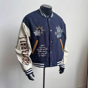Veste de Baseball Rétro Européenne Américaine Broderie Lourde <span class=keywords><strong>Manteau</strong></span> Décontracté Transfrontalier avec Blocs de Couleur Stand Totem Design - Product Image 2