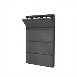 <span class=keywords><strong>Armoire</strong></span> à <span class=keywords><strong>chaussures</strong></span> murale noire en métal, fine et discrète, pour entrée, avec 4 tiroirs rabattables - Product Image 2