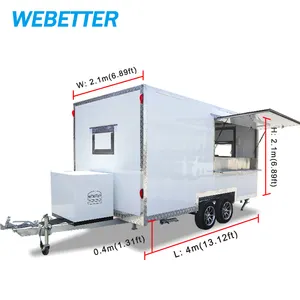 WEBETTER Truk Makanan Cepat Saji, Truk Makanan Remorque, Truk Makanan Cepat Saji, Trailer Hot Dog Persegi Stainless Steel Mobile Vantage Street untuk Dijual