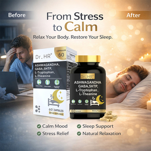 Kapsul Ashwagandha GABA 5-HTP L-Tryptophan Meningkatkan Keseimbangan Suasana Hati, Tidur Nyenyak, Mengurangi Stres & Relaksasi Mental - Product Image 4