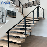 Rampe d'escalier en acier inoxydable avec verre trempé, système de balustrade moderne intérieur/extérieur, main courante d'escalier droite sur mesure