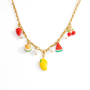 <span class=keywords><strong>France</strong></span> Unique Bijoux Faits À La Main À La Mode En Acier Inoxydable Charme Fruits Déclaration Collier - Product Image 3