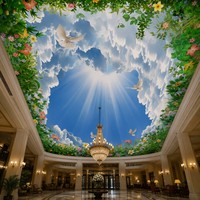 Peinture murale personnalisée pour plafond, toile huilée, ciel bleu et nuages, papier peint mural sur mesure pour hôtel, bureau, restaurant, centre commercial