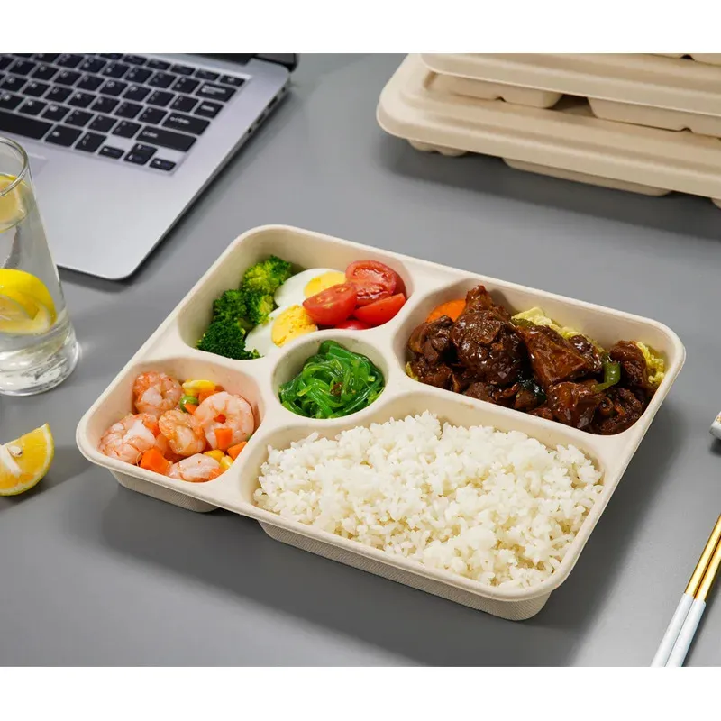 Op Maat Gemaakte Verpakking Wegwerp Grote Afhaalmaaltijden Bento Biologisch Afbreekbare Trays Suikerriet Lunchbox Bagasse Voedselcontainer Composteerbaar