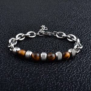 Nouvelle chaîne perlée épaisse en acier inoxydable <span class=keywords><strong>pierre</strong></span> d'<span class=keywords><strong>oeil</strong></span> <span class=keywords><strong>de</strong></span> <span class=keywords><strong>tigre</strong></span> <span class=keywords><strong>Bracelet</strong></span> réglable pour hommes à la mode cadeau pour anniversaire <span class=keywords><strong>de</strong></span> mariage - Product Image 3