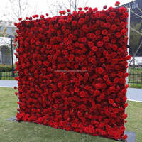 EG-M041 5D 2,4 x 2,4 m Mur de Fleurs en Tissu Enroulable Roses Artificielles Blanches pour Décoration de Fond de Mariage