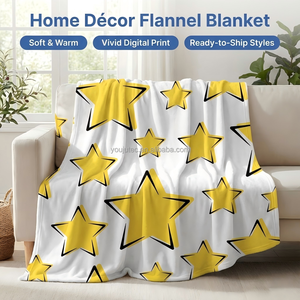 Coperta in Morbida Flanella con Motivo a Stelle Gialle Senza Cuciture 50x60 Pollici con Tenda e Copriletto Abbinati, Confezionata Sottovuoto, Decorazione Luminosa per la Casa - Product Image 2