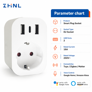 <span class=keywords><strong>Prise</strong></span> intelligente Wi-Fi Tuya avec fonction de mesure de la consommation d'énergie, 2 ports USB et 1 port Type C, norme UE, compatible CN US AU, adaptateur et fiches intelligentes - Product Image 3