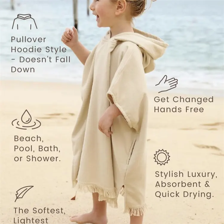 Handuk mandi pola hewan dua sisi, handuk pantai Linen bertudung penyerap cepat kering bahan katun organik bayi