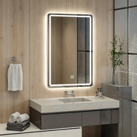 Miroir mural LED au design moderne 50x70cm, rectangulaire, en verre trempé, pour salle de bain, salon, cosmétique, avec commande tactile, réglable 3 couleurs