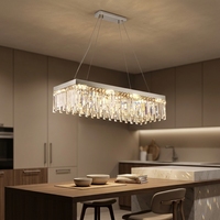 Luminaire suspendu rectangulaire moderne vintage de luxe en cristal K9 pour îlot de cuisine et salle à manger, à LED, dimmable et économe en énergie