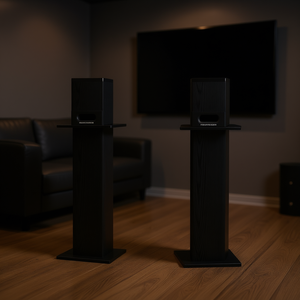 Soportes para altavoces de roble negro de 11.81 x 11.81 x 31.50 pulgadas, soporte para sistema de cine en casa para equipos de audio - Product Image 2