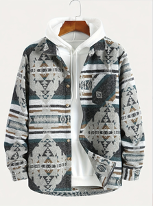 Giacca Casual da Uomo Personalizzata con Stampa Azteca, Bottoni, Maniche Lunghe in Lana, Leggera, con Risvolto, Stile Western - Product Image 4