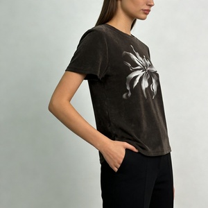 T-<span class=keywords><strong>shirt</strong></span> à manches courtes pour femme, gris foncé, style vintage, imprimé floral, décontracté, été - Product Image 3