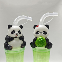 Vaso de plástico de 500ml con diseño de panda 3D y bambú, novedoso vaso para granizados con pajita flexible, ideal para regalo de fiesta