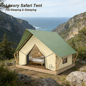 Tente de safari de luxe à toit triangulaire pour l'extérieur, avec structure en bois, idéale pour le glamping et les retraites de vacances - Product Image 1