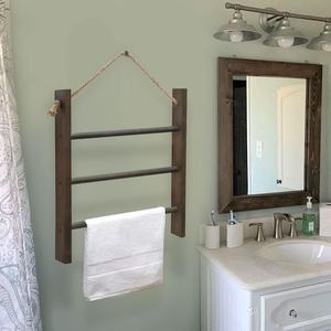 Toallero de Madera de 3 Niveles, Montado en la Pared, Almacenamiento para Baño, Multiusos - Product Image 2