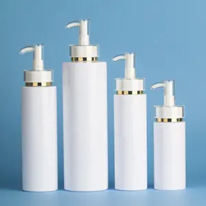 Luxus 300ml 500ml PET-Plastik mattweiß rund leer Spülung Körper lotion Flasche golden HDPE luftlose Pump-Shampoo-Flasche
