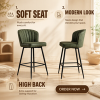 Tabouret de bar avec dossier à ailes capitonné en similicuir, chaise de bar haute avec repose-pieds pour îlot de cuisine, café, hôtel, restaurant