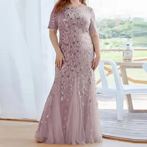 Personalizzato plus size elegante damigella d'onore paillettes notte cena formale maxi sera partito donne madre della sposa vestito elegante 2022