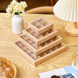 Imee Nâu Trắng Kraft Giấy Sô Cô La Hộp 4 9 16 25 Khoang Cookie Pastry Hộp Vuông Ngọt Ngào Hộp Với Rõ Ràng Trượt Nắp - Product Image 4