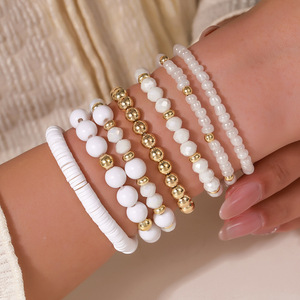 Acrylic <b>Beaded</b> <b>Bracelet</b> Set 7 Piece Elastic Cord Women Jewelry Spring 2025 Yiwu Origin Manual Crafted - Product Image 3