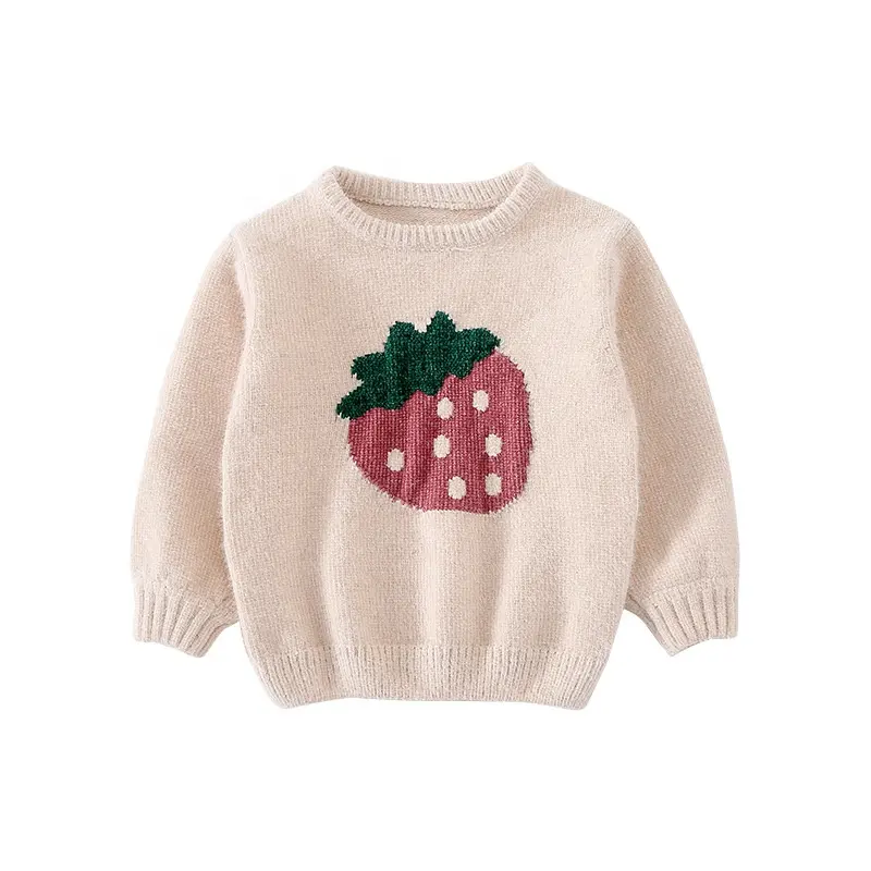 Herbst Winter Kinder Weiche warme Rundhals pullover Erdbeer muster Baby Mädchen Chenille Kinder Pullover Pullover