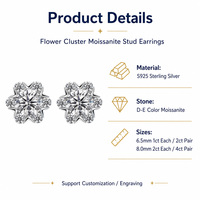 Anting-anting stud Viti 925 Sterling Silver dengan desain bunga, moissanite potongan emerald, setting cakar, gaya romantis, untuk wanita, cocok untuk pernikahan dan sehari-hari