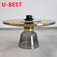 Table basse ronde moderne noire U-BEST en verre, avec plateau doré de luxe, pour salon – Vente en gros