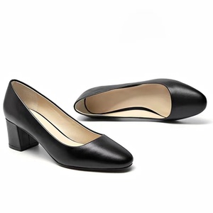 Zapatos <span class=keywords><strong>de</strong></span> Mujer Personalizados, Tacones Gruesos, <span class=keywords><strong>de</strong></span> Cuero, Punta Redonda, Diseño <span class=keywords><strong>de</strong></span> Arco, Cómodos, para Oficina, para Azafatas - Product Image 4