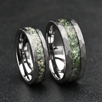 DRX Schmuck Maßgefertigte Großhandels 8MM/6MM Wolframstahlringe mit Moosachat-Einlage, Gehämmerte Wolframkarbid-Eheringe für Herren