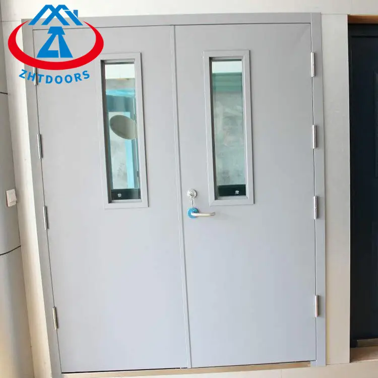 Zhtdoors tùy chỉnh hiện đại ul tiêu chuẩn 120 min đa mục đích thép đôi cửa ra vào với lửa xếp hạng cửa sổ kính