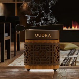 Wholesale <b>Twisted</b> <b>Shape</b> Wood Bakhoor Incense Burner Aromatherapy Orange Blossom Scent Golden Arabic Calligraphy 4 Colors Ramadan - Product Image 3