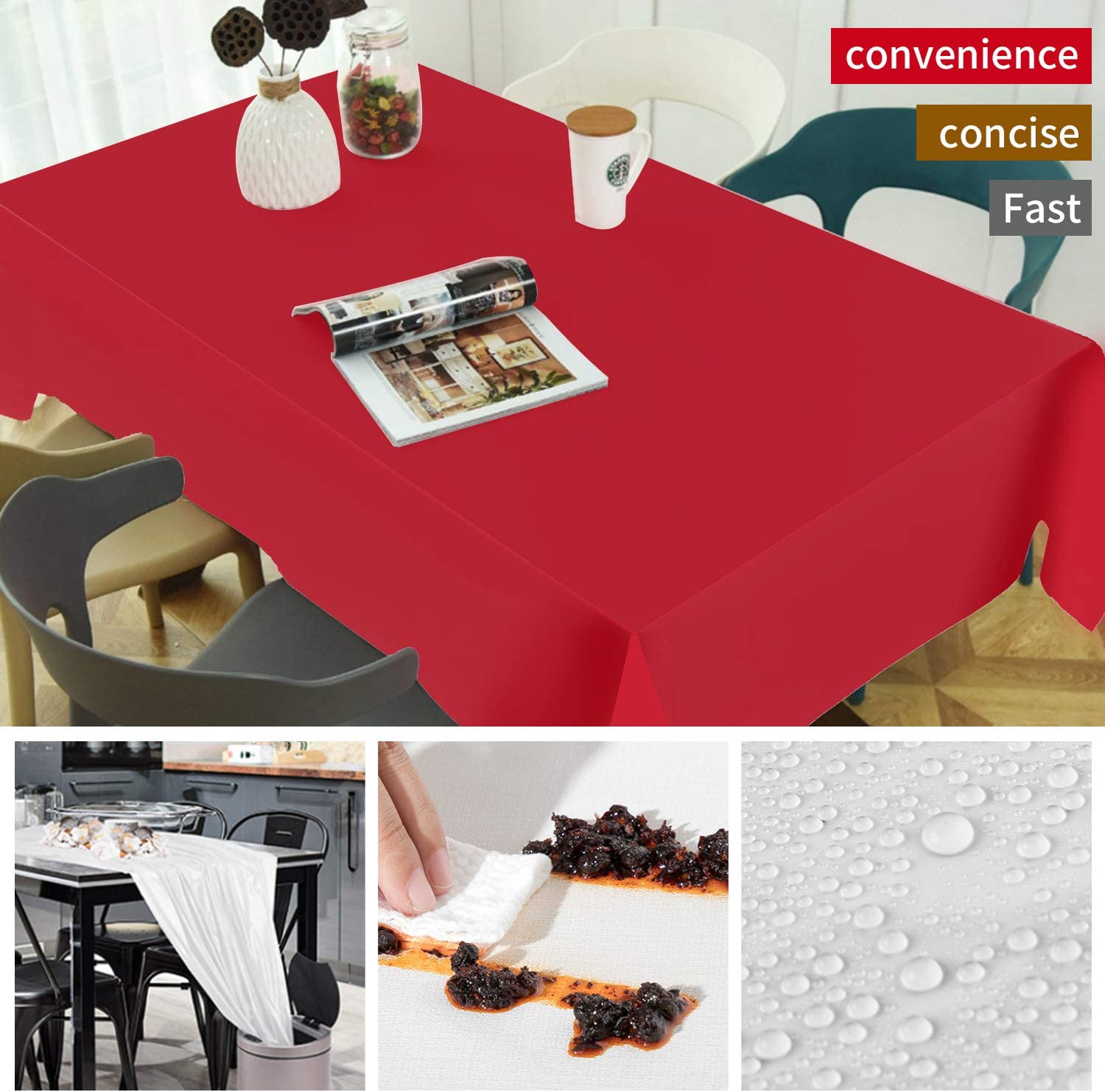 SHUESS 15 Tovaglie Rosse In Plastica Per Feste – Rettangolari 137x274 Cm – Usa E Getta Per Tavolo Pranzo, Matrimoni E Compleanni - 4