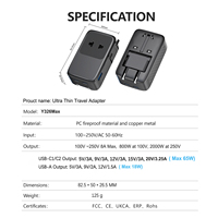 Adaptateur de voyage universel PD 65 W, adaptateur de prise de voyage, prise de voyage internationale avec 2 ports USB C, adaptateurs d'alimentation