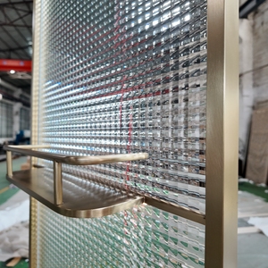 Aoleidun Luxury Brushed Gold Stainless Steel <strong>Room</strong> <strong>Divider</strong> Fluted Glass Built-in LED Light Durable Waterproof for Modern <strong>Room</strong> - Product Image 5