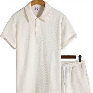 Men Summer Polo Shirt and Shorts <b>Set</b> Two Piece Casual Fashion Textured <b>Knitted</b> 100% Polyester Quick Dry Street Style Outfit - Product Image 3