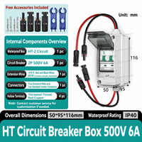 Boîtier de disjoncteur étanche IP65 HT 2P DC MCB 500V 6A-63A pour panneaux solaires photovoltaïques avec connecteur MC4