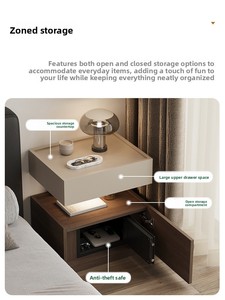 Comodino Minimalista in Legno Stile Italiano con Cassaforte Integrata, Unità di Stoccaggio Compatta di Lusso Leggero e di Alta Gamma - Product Image 4