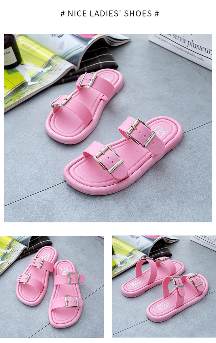 Women Flat Slippers Buckle Non-slip Home Soft Shoes Outdoor Slippers Wholesale