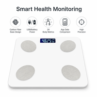 Balance numérique Conridel CS928 avec écran LCD rétroéclairé, capacité de 180 kg, corps en verre, surveillance de la composition corporelle via application, alimentée par batterie, design moderne