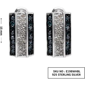 Ornaatis Diamond Bar <b>Stud</b> <b>Earrings</b> 0.75 Cttw Round Cut White And Blue In 925 Sterling <b>Silver</b> For Women - Product Image 6