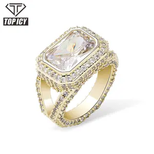 2020 인기있는 새로운 디자인 패션 18K 골드 도금 큰 다이아몬드 반지 지르콘 힙합 반지 여성 빅 다이아몬드 반지